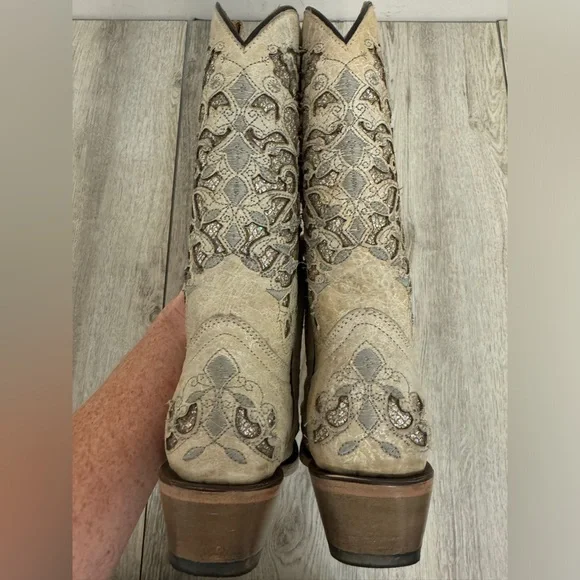 Corral Teen’s white glittered inlay snip toe cowboy boot - Picture 8 of 8